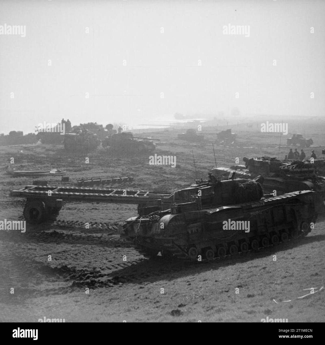 British Tanks and Afvs in Nw Europe 194445 Armoured vehicles waiting to cross the Rhine, 24