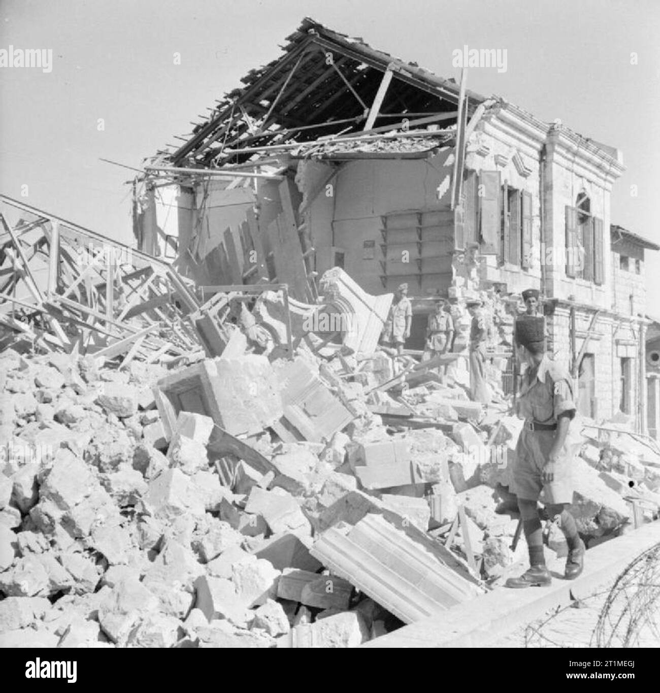 The British Mandate in Palestine 1917-1948 Terrorist activities: Damage at Haifa railway station blown up by a Jewish terrorist bomb on 20 September 1946. Stock Photo