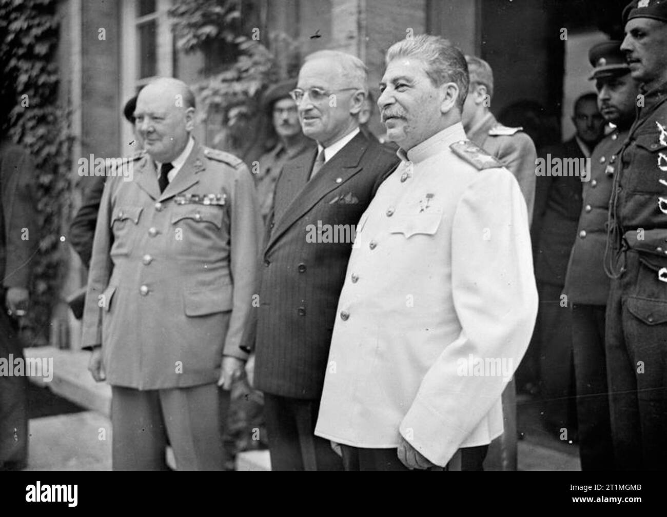 Winston Churchill during the Second World War Winston Churchill, President Truman and Stalin at the Potsdam conference, 23 July 1945. Stock Photo