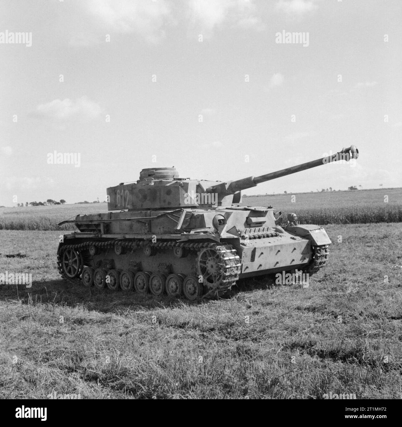 A captured German PzKpfw IV tank at 27th Armoured Brigade workshops ...