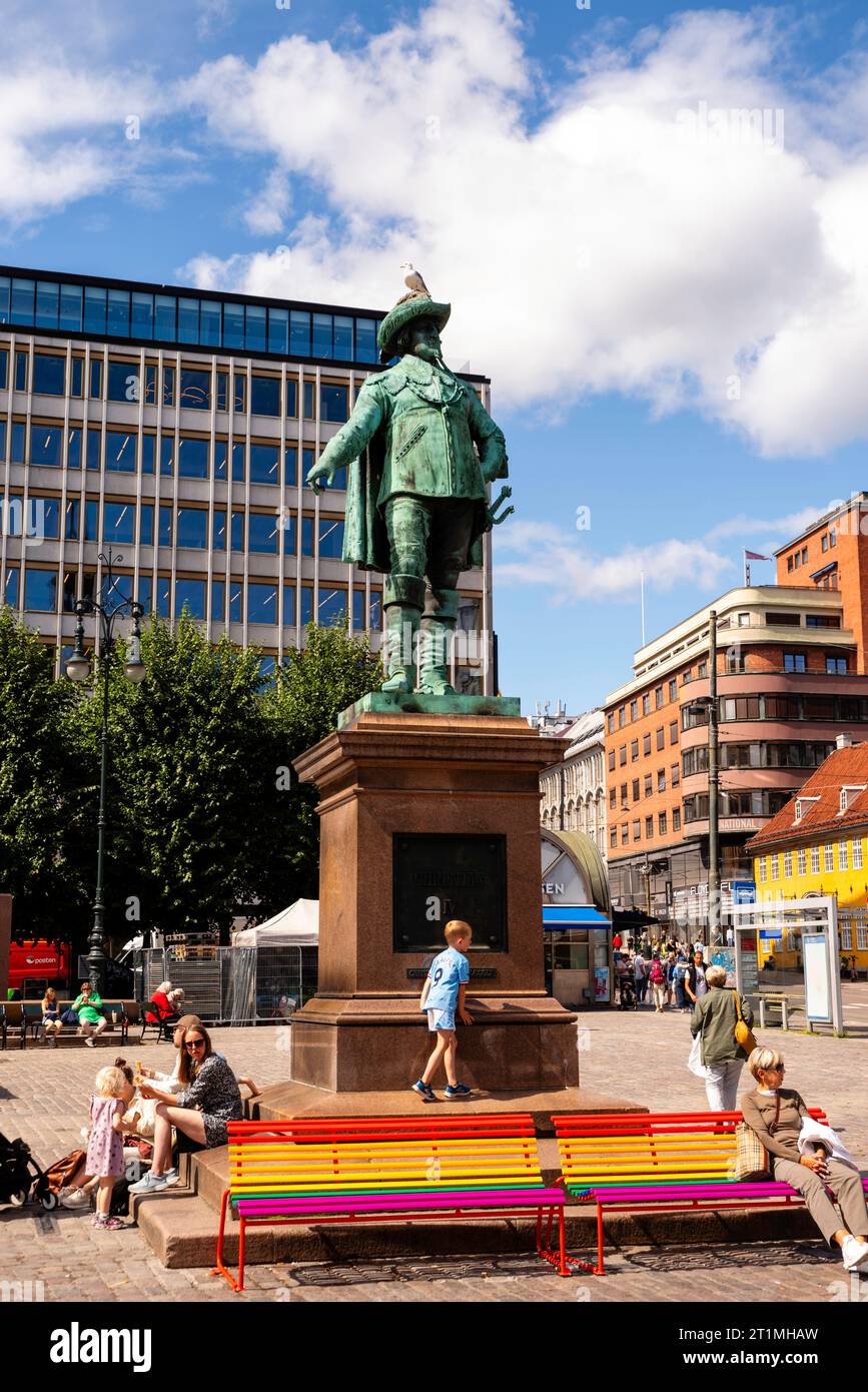 Christian IV Monument at Stortorvet Plaza, Oslo, Norway on a beautiful summer morning. Stock Photo