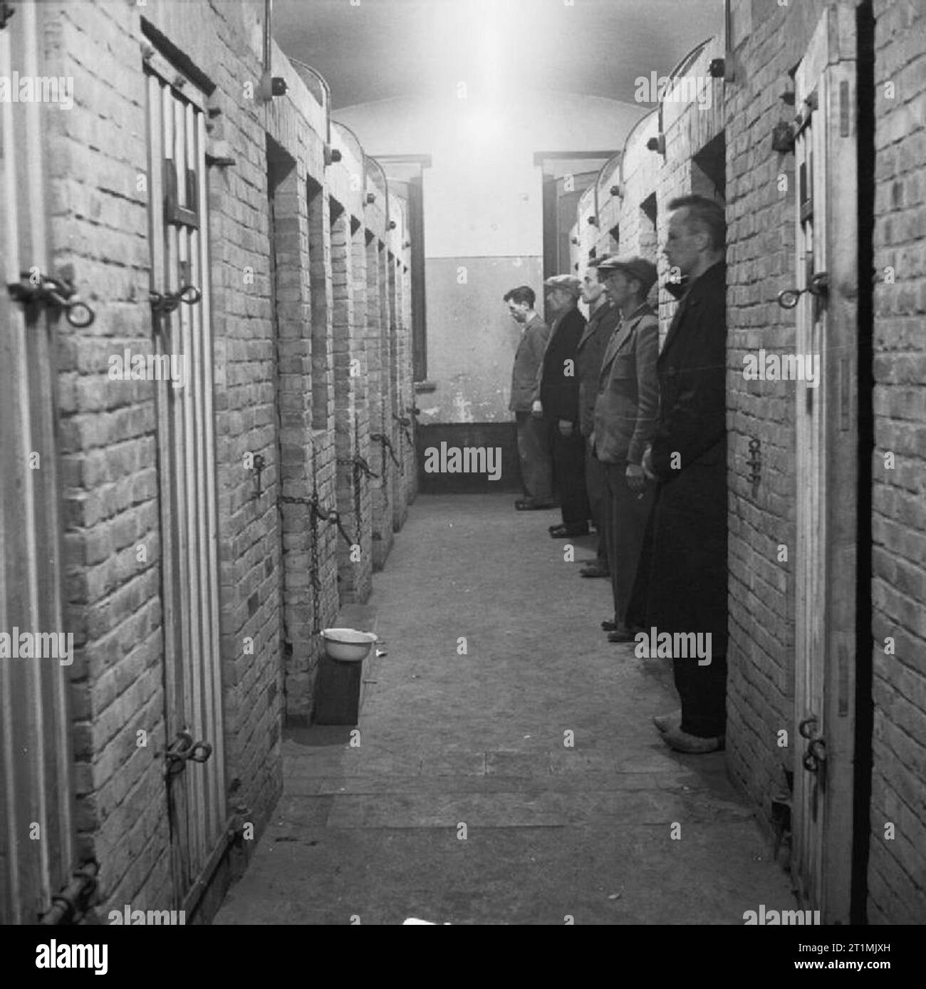 Nazi Persecution Gestapo interrogation and detention centre at Breedonck in Belgium: Cell corridor at Breedonck. Stock Photo