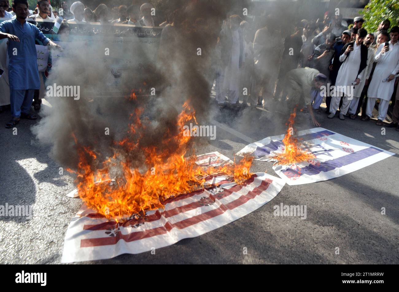 Islamabad, Pakistan, Pakistan. 13th Oct, 2023. Demonstrators Burn The 