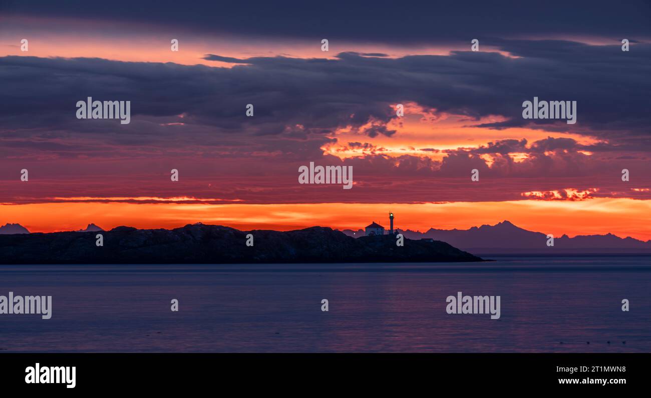 The Trial Islands Lighthouse on the Juan de Fuca Strait seen at sunrise ...
