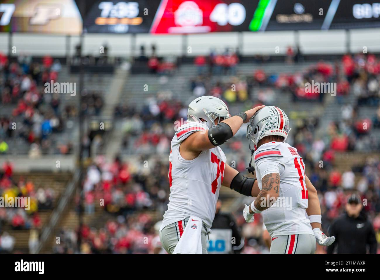 West Lafayette, Indiana, USA. 14th October, 2023. Ohio State University football defeats Purdue
