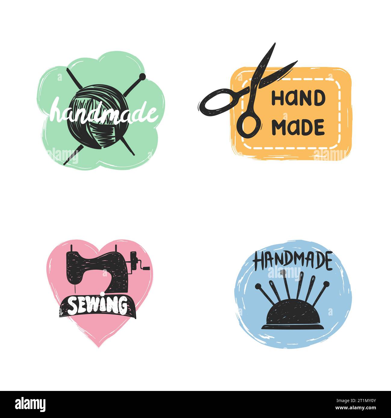 Handmade logo set. Sewing handcraft hobby workshop labels isolated on ...