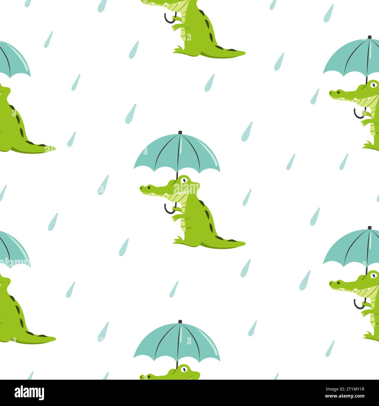 Cute crocodile with umbrella. Seamless cartoon alligator pattern