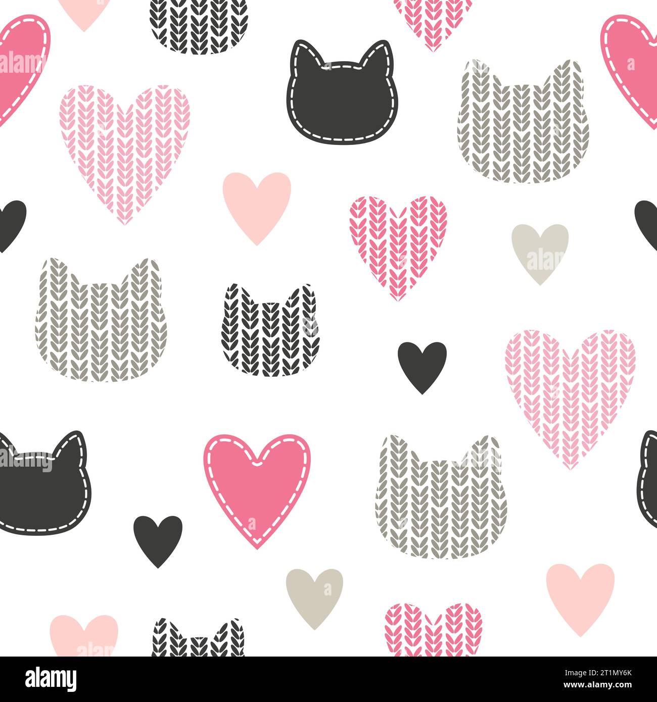 Seamless vector pattern with cats heads and hearts. Print for kids ...