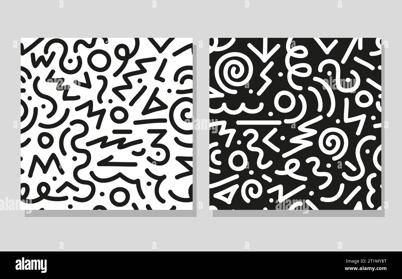 Geometric hand drawn seamless pattern in memphis style. Vector illustration. Stock Vector