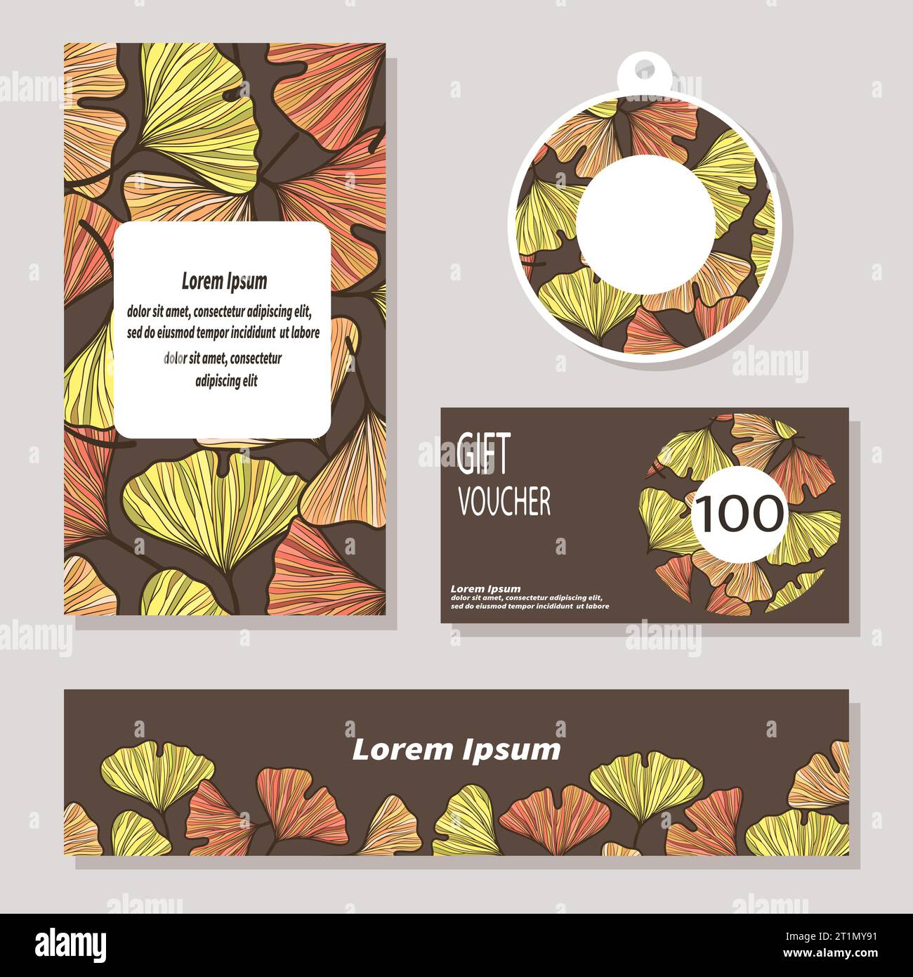 Set of flyer, card, label templates design with ginkgo biloba leaves Stock Vector Image & Art