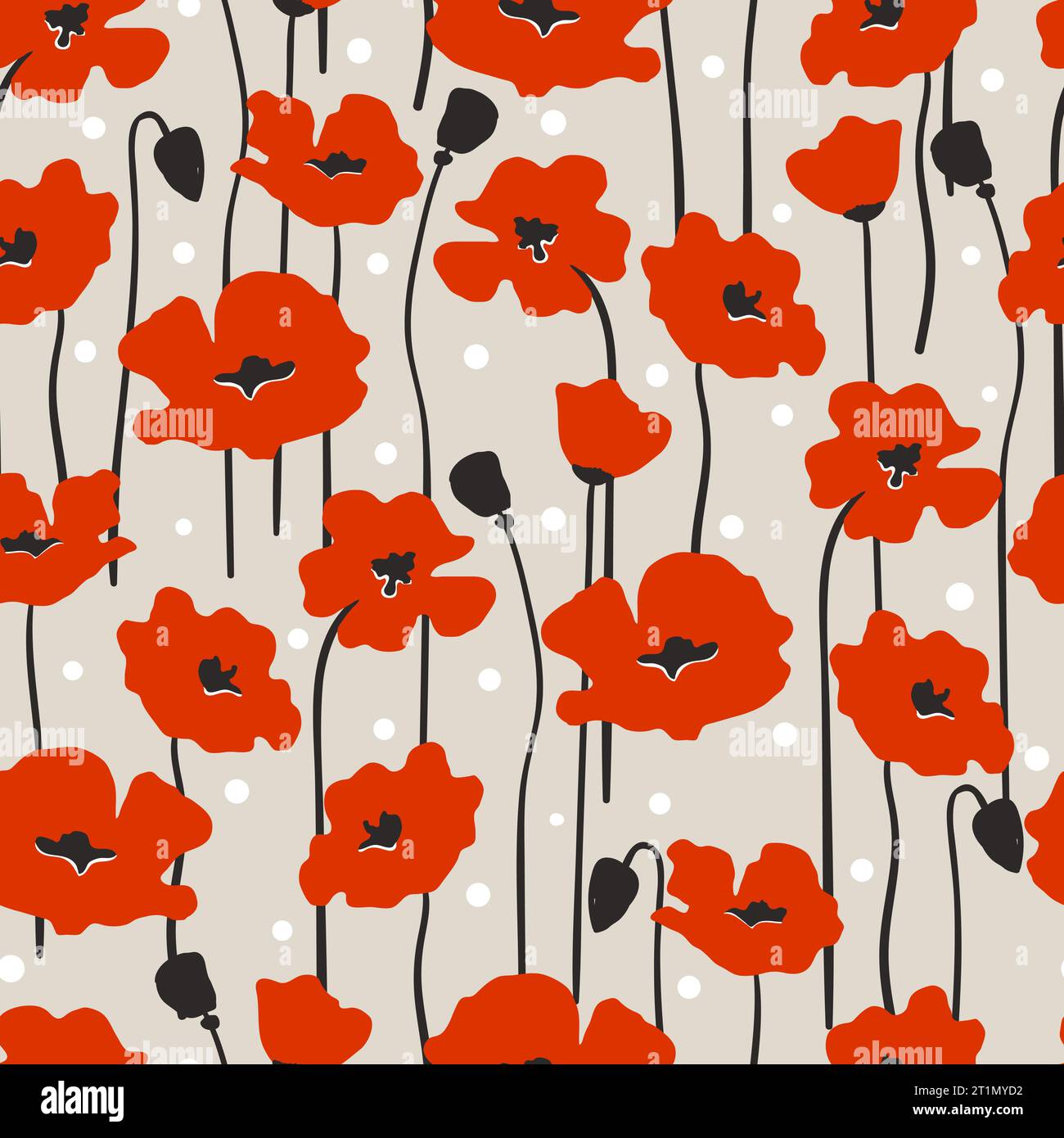 Seamless poppy pattern. Vector floral background with red flowers Stock Vector