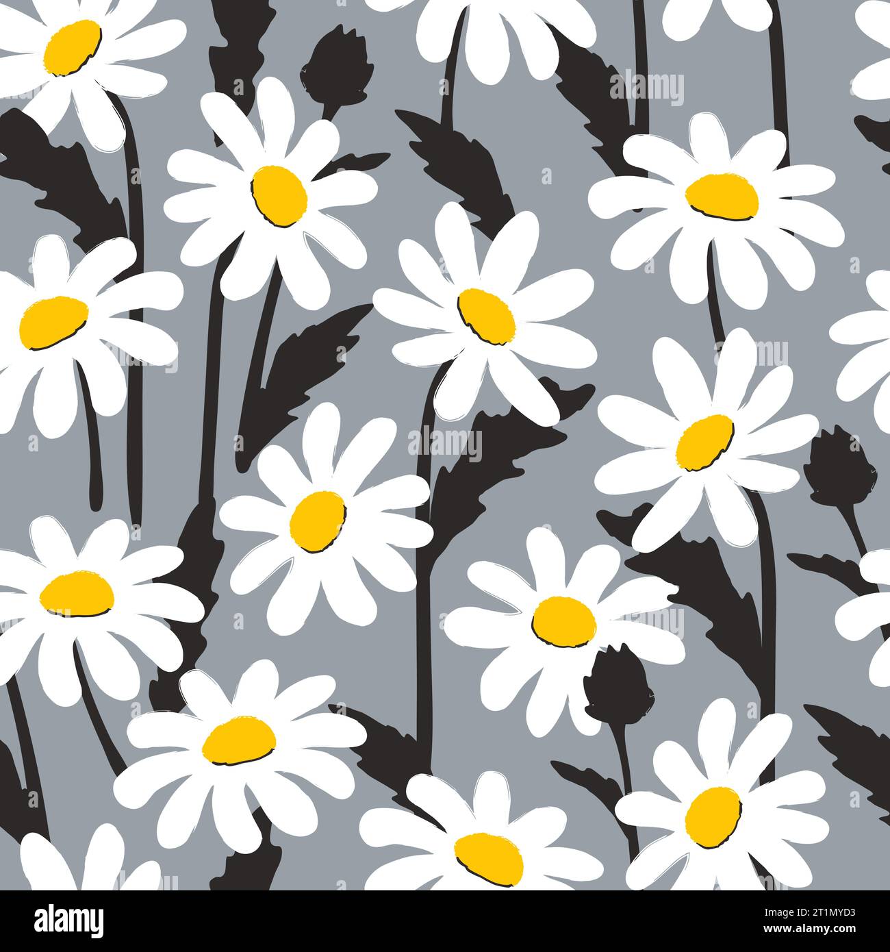 Seamless daisy pattern. Vector floral background with white chamomiles Stock Vector