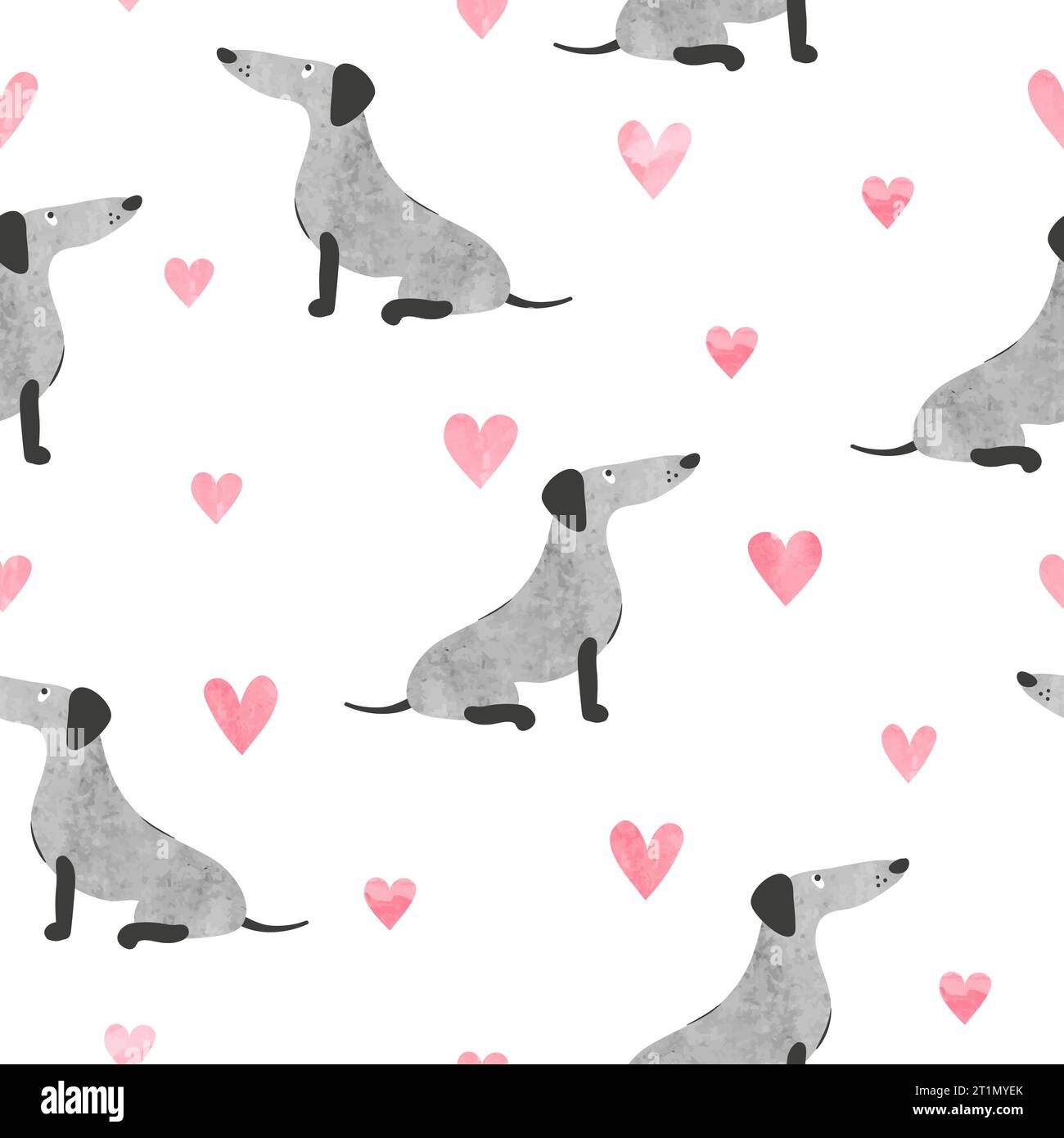 Cute dogs pattern with hearts. Vector seamless puppy illustration Stock ...