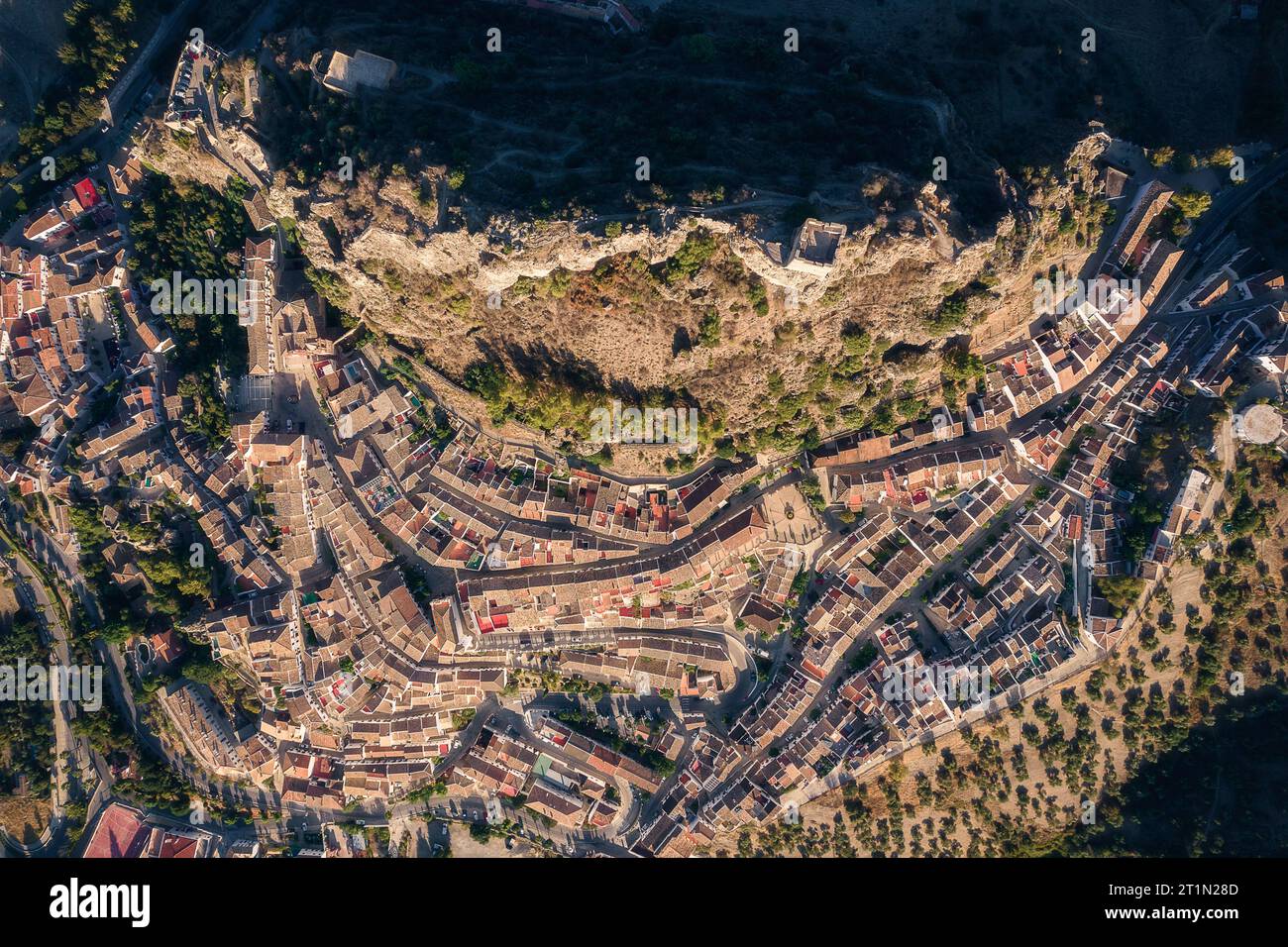 Aerial view of Zahara de la Sierra, an ancient village on the mountain ...