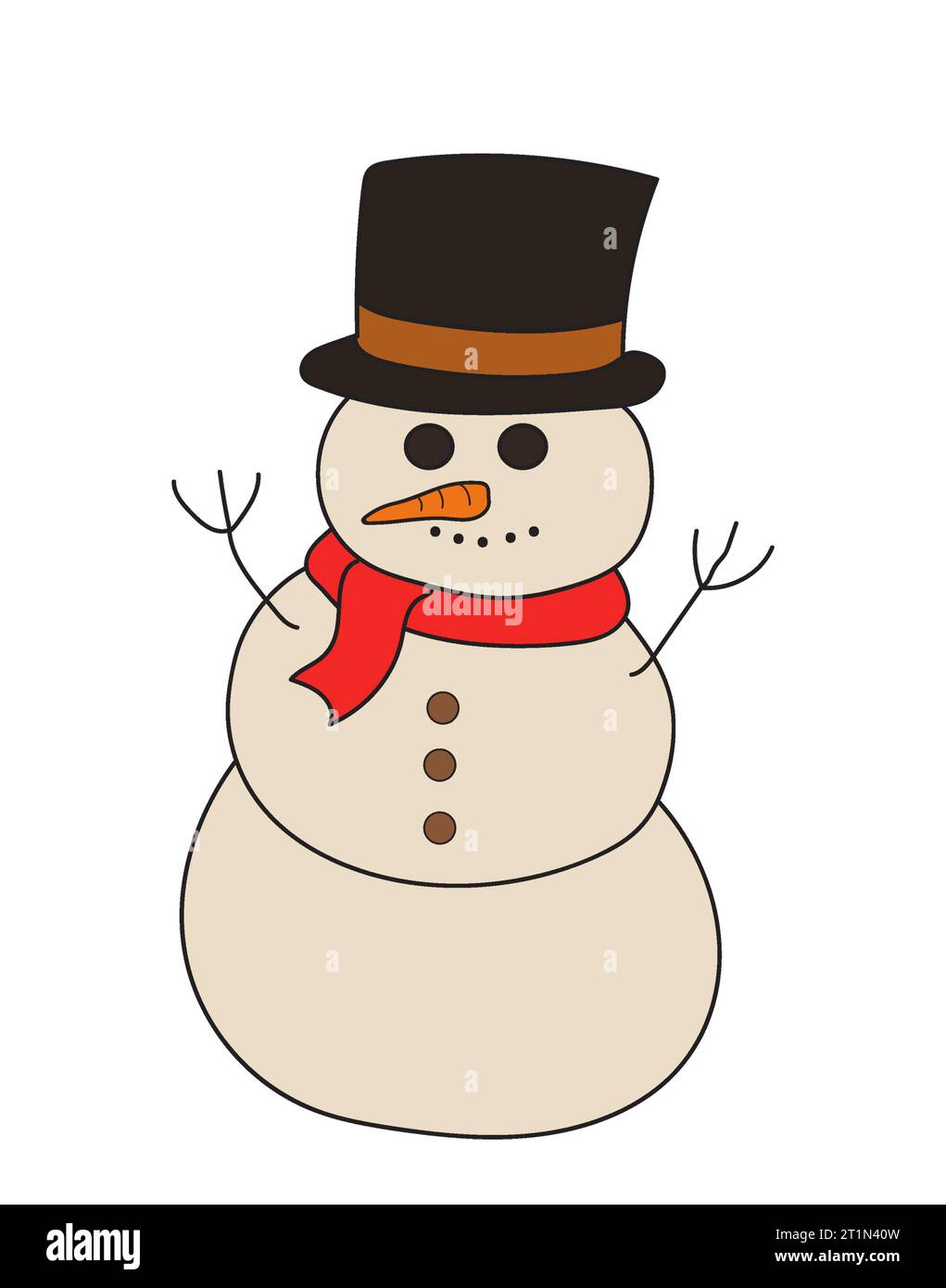 Cute cartoon drawing of snowman. Christmas celebration. Clipart illustration isolated on white background. Stock Photo