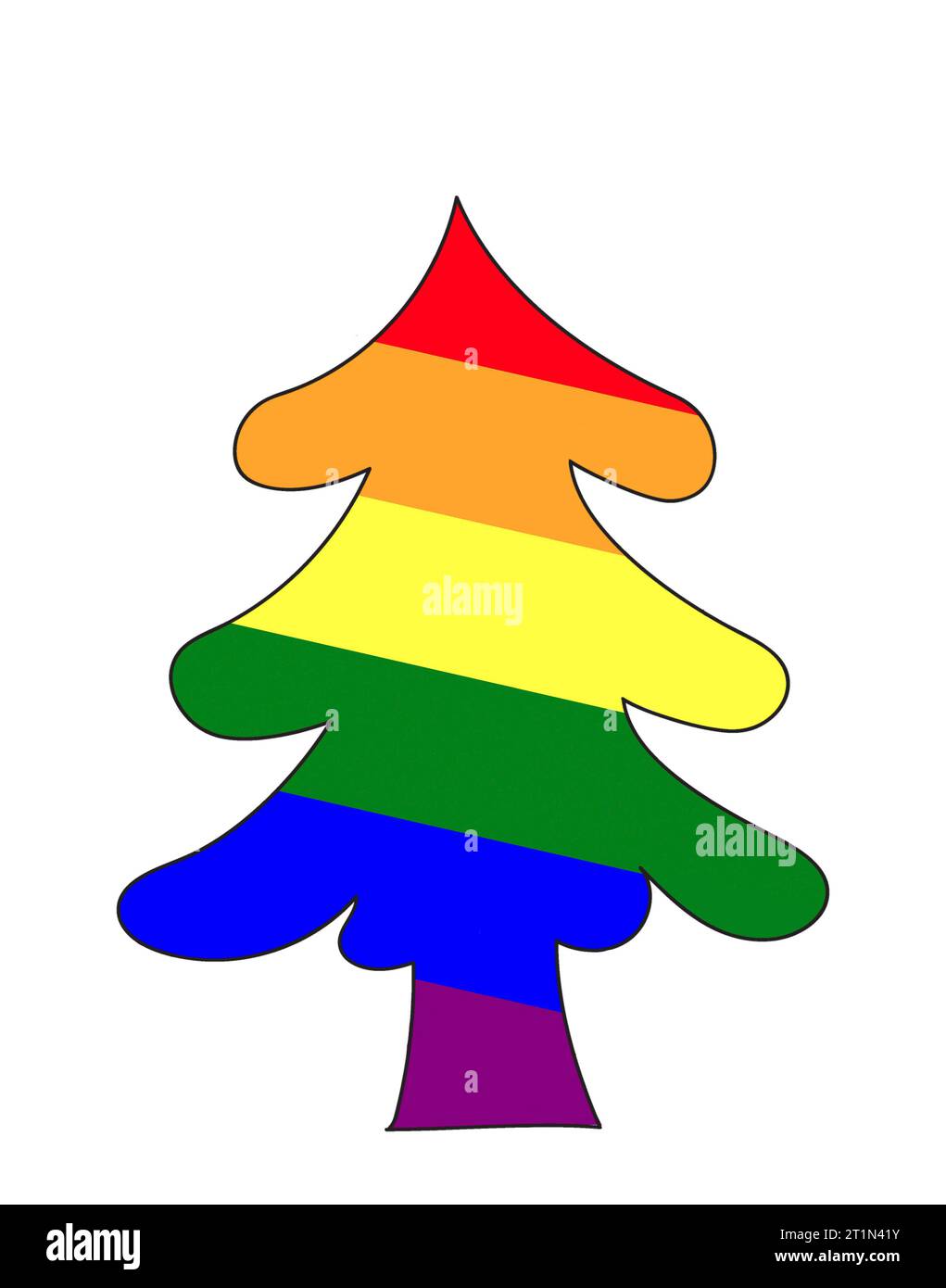 Gay pride rainbow Christmas tree. Clipart isolated on white background. Stock Photo