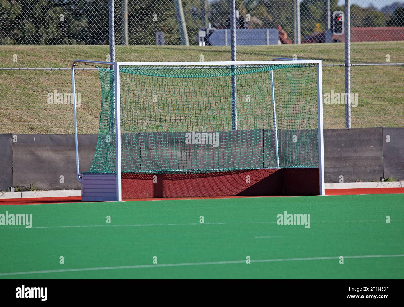 Field Hockey goals on a synthetic hockey field Stock Photo Alamy