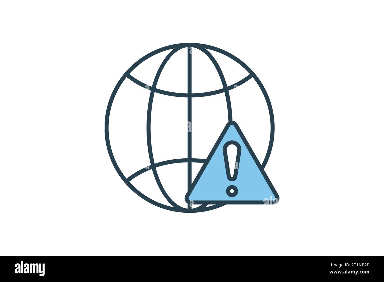 Network error icon. earth with exclamation mark. icon related to warning, notification. suitable for web site, app, user interfaces, printable etc. Fl Stock Vector