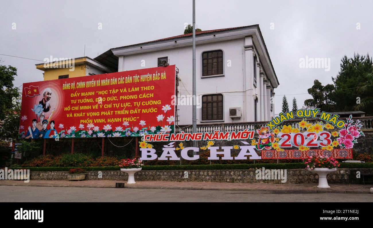 Bac Ha, Vietnam. Political Poster Urging Citizens to Study and Follow ...