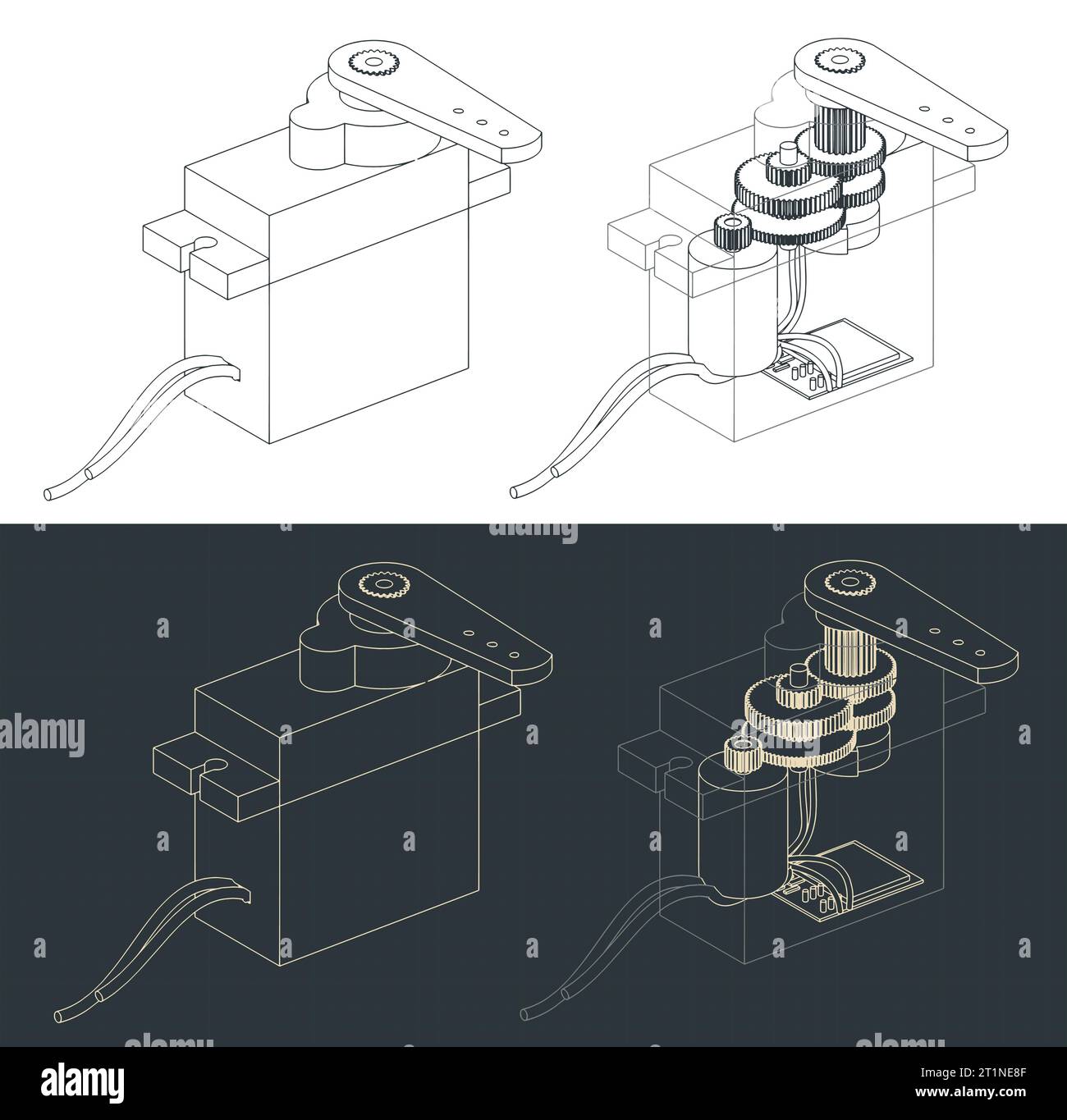 Stylized vector illustrations of blueprints of servo motor Stock Vector