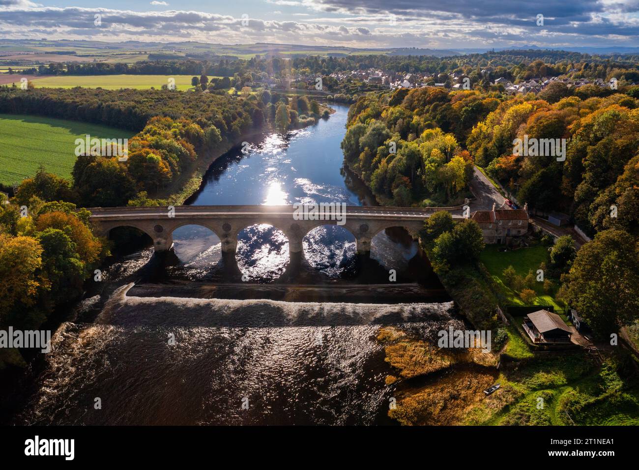 The Scottish Border, Coldstream Bridge crossing the River Tweed, with
