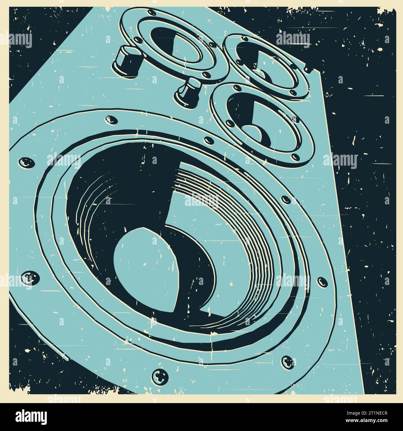 Stylized vector illustration of powerful floor-standing speaker close ...
