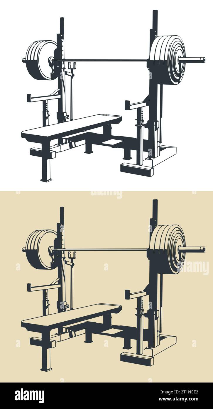Stylized vector illustrations of press weight adjustable squat rack ...