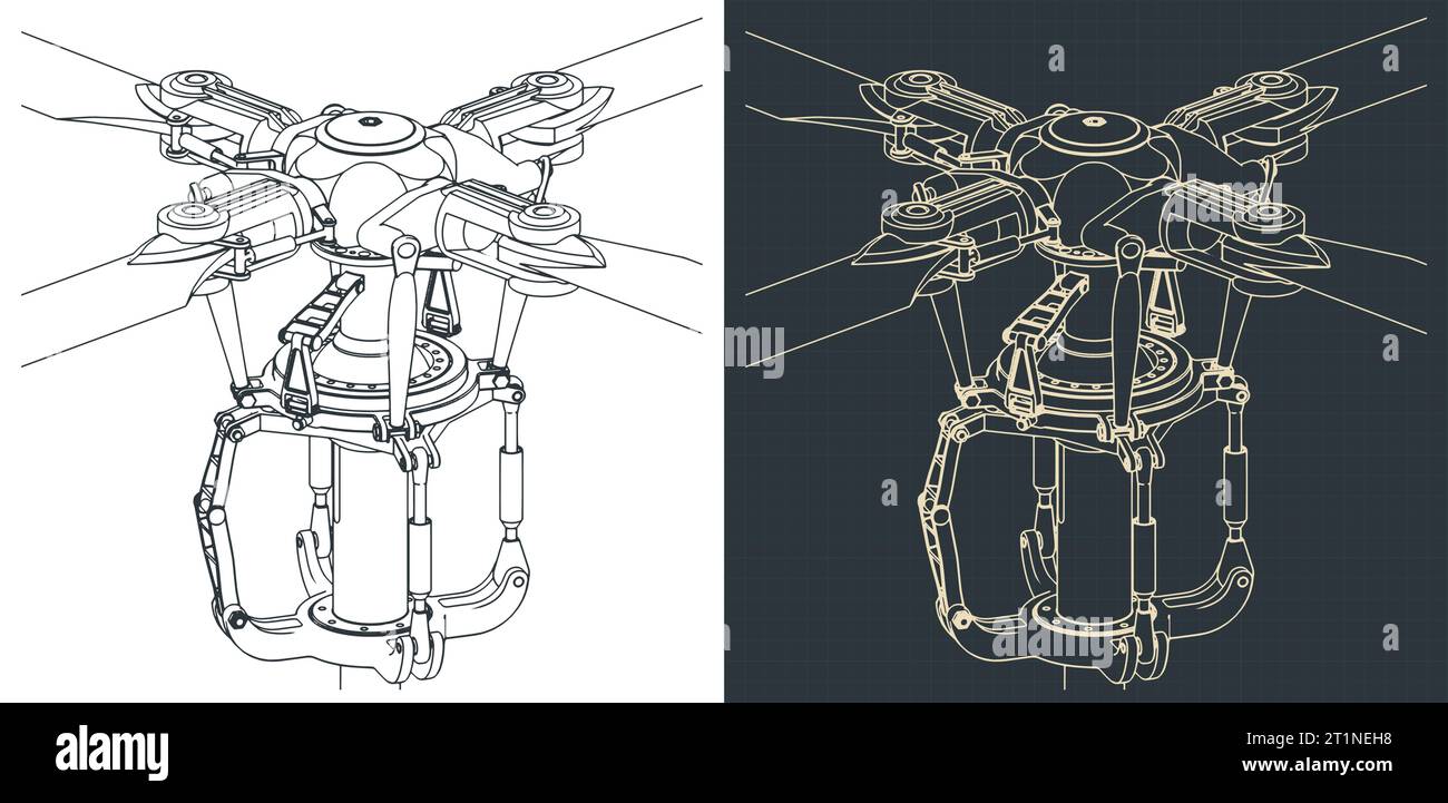 Stylized vector illustration of blueprints of mechanism of helicopter main rotor Stock Vector