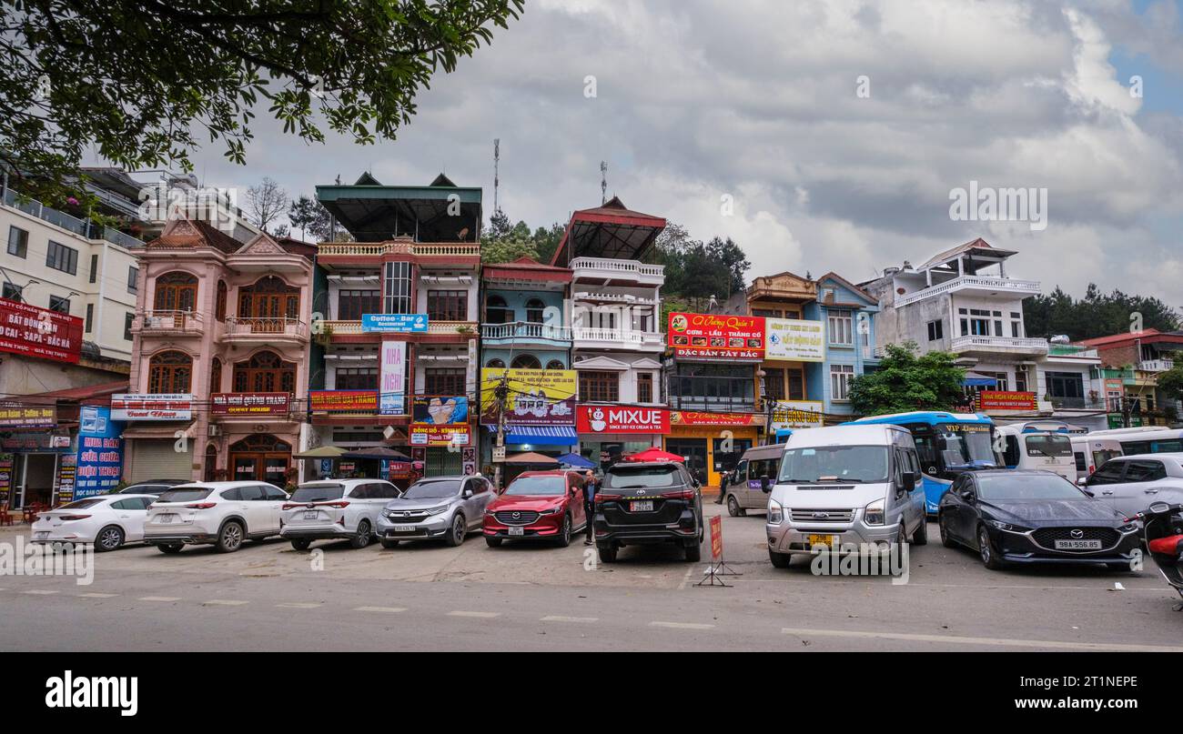 Bac Ha, Vietnam. Architecture around the Town Square. Stock Photo