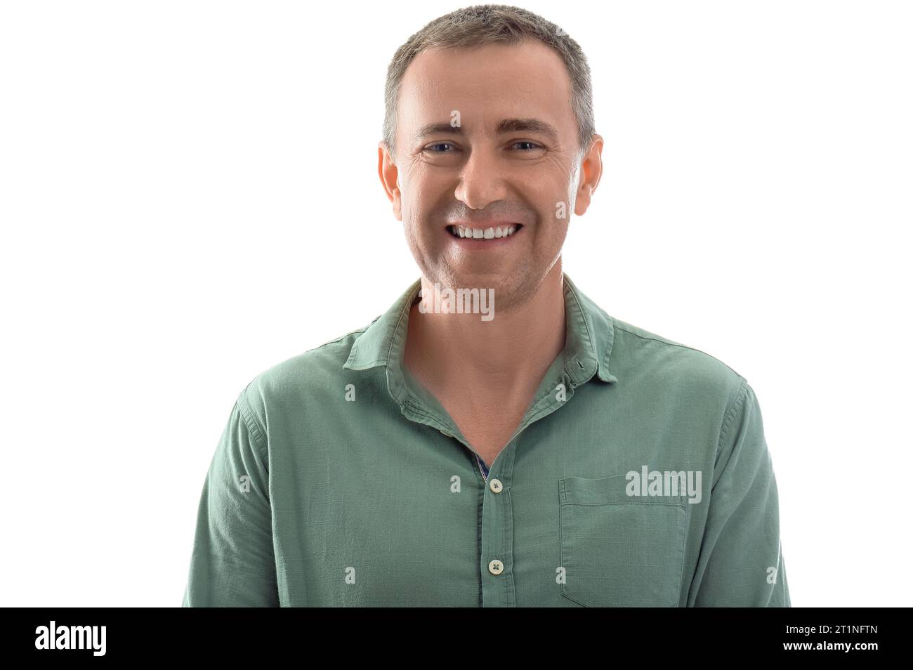 Portrait of happy mature man isolated on white background Stock Photo ...