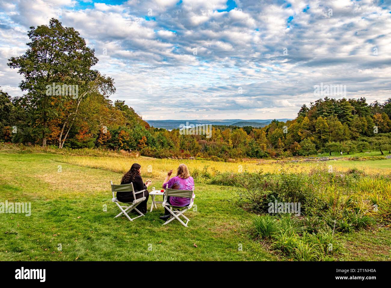 A large pasture overlooking the Quabbin Reservoir in New Salem, Massachusetts Stock Photo