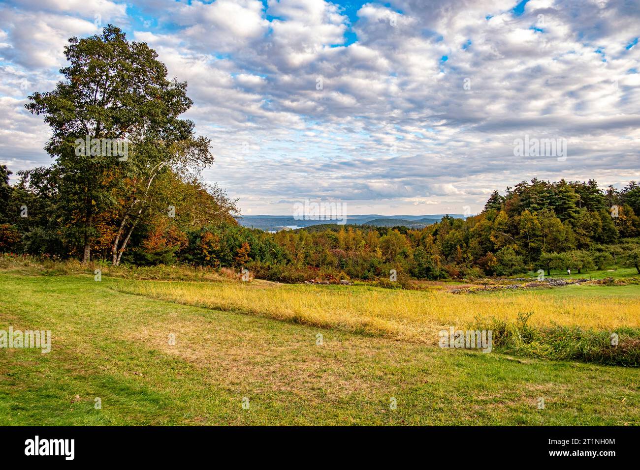 A large pasture overlooking the Quabbin Reservoir in New Salem, Massachusetts Stock Photo