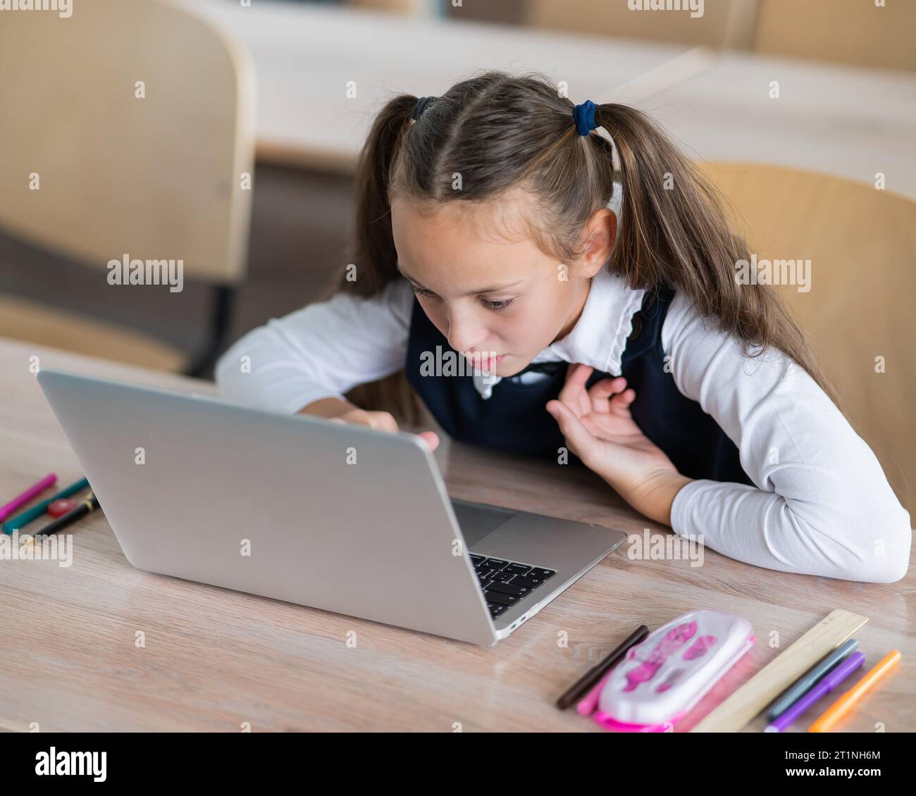 Caucasian girl sits desk school hi-res stock photography and images - Alamy