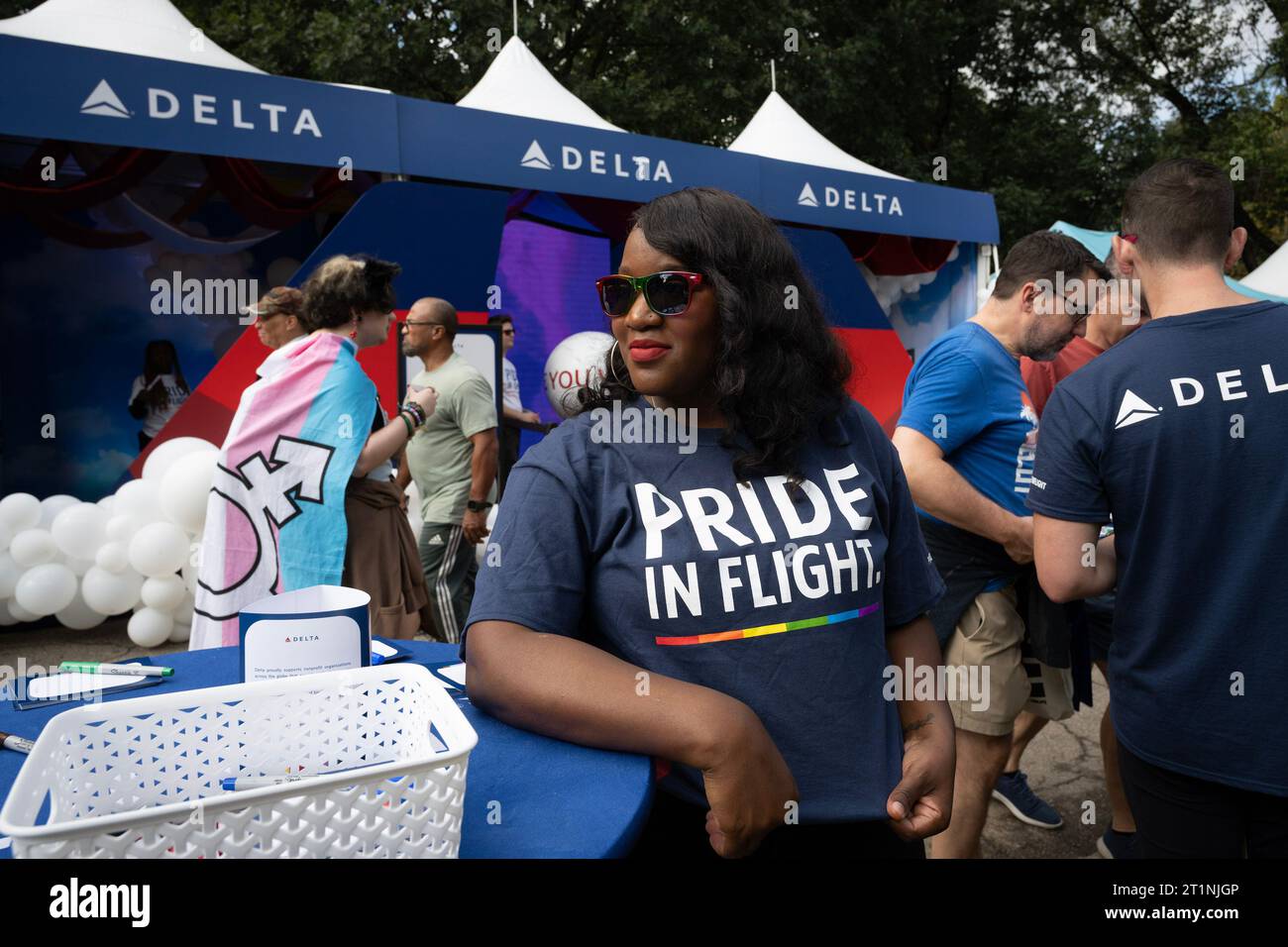 Atlanta, Georgia, USA. 14th Oct, 2023. Delta Airlines exhibit at Atlanta's annual Gay Pride festival. festival. The Atlanta-based corporation is firmly in support of LGBTQ communities. (Credit Image: © Robin Rayne/ZUMA Press Wire) EDITORIAL USAGE ONLY! Not for Commercial USAGE! Stock Photo
