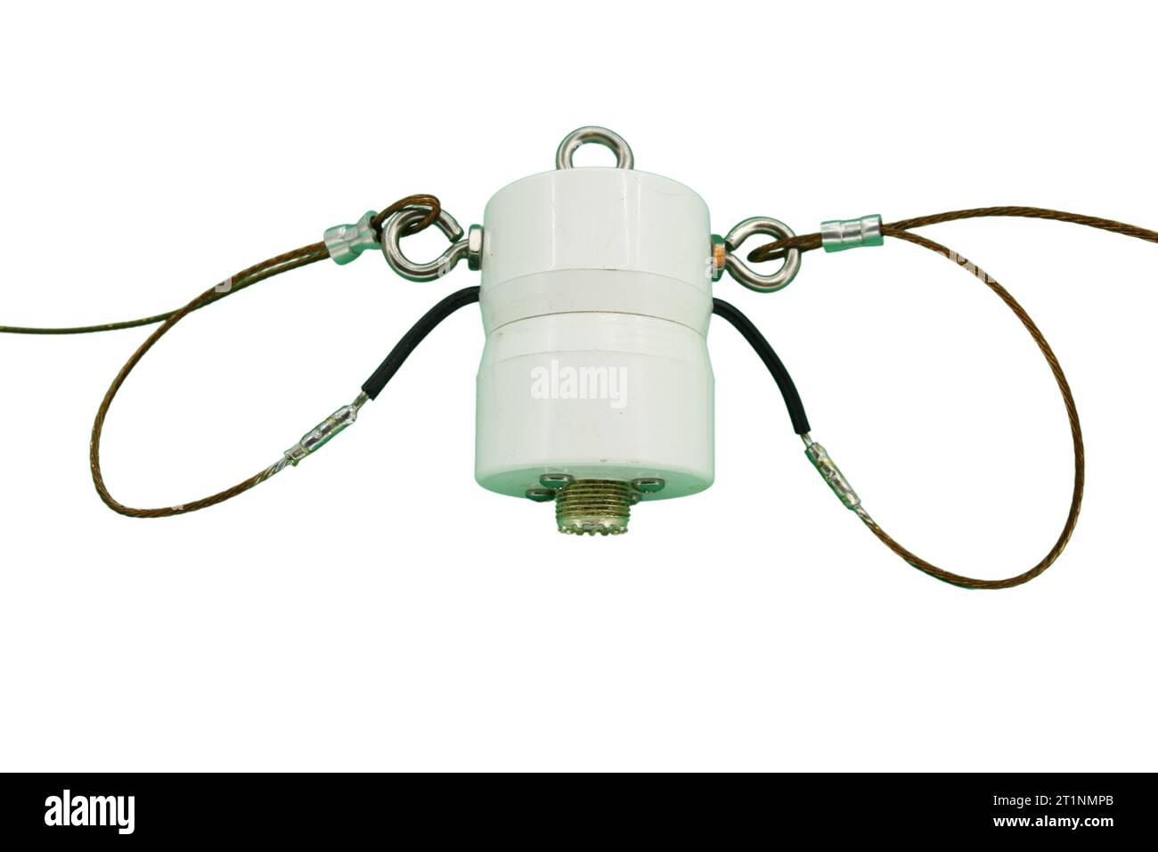 Center connections of a dipole wire antenna for amateur radio Stock
