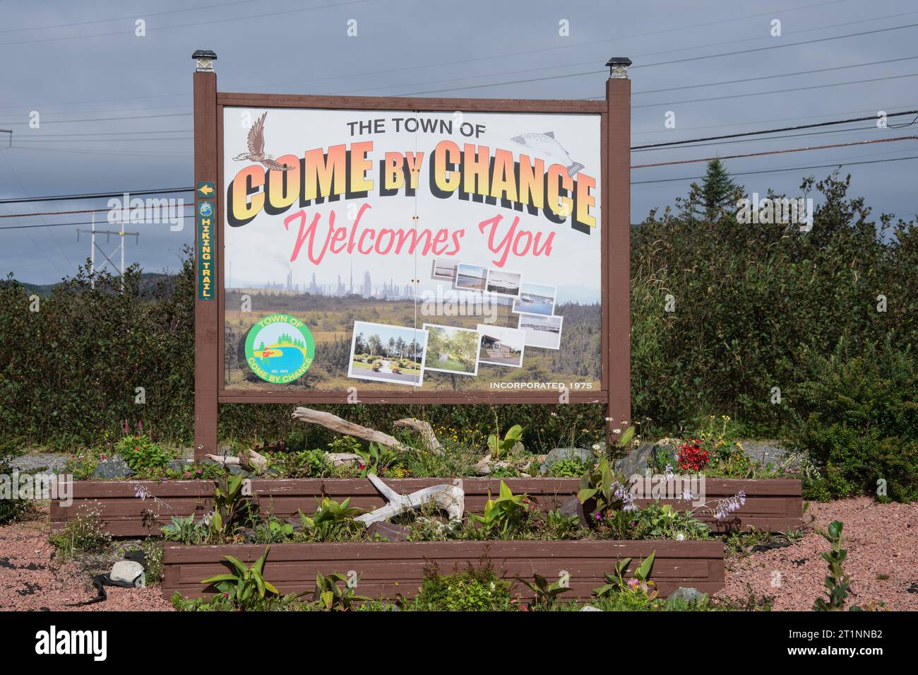to Come By Chance sign in Newfoundland & Labrador, Canada Stock