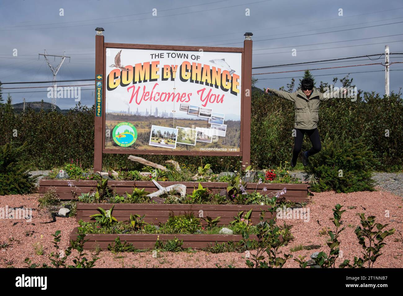 to Come By Chance sign in Newfoundland & Labrador, Canada Stock
