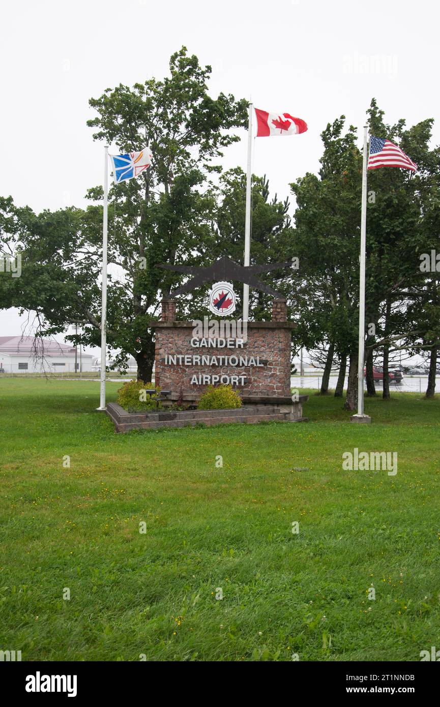 Welcome to Gander International Airport sign in Gander, Newfoundland & Labrador, Canada Stock Photo