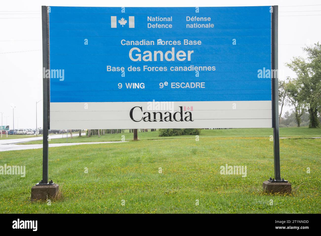 National Defence Canadian Forces Base sign at the airport in Gander, Newfoundland & Labrador, Canada Stock Photo