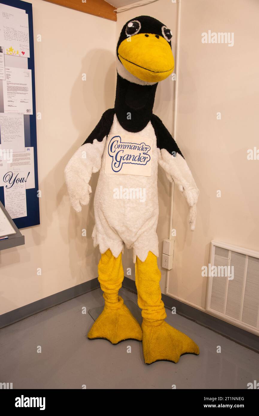 Commander Gander the goose mascot standing inside the North Atlantic Aviation Museum in Gander, Newfoundland & Labrador, Canada Stock Photo