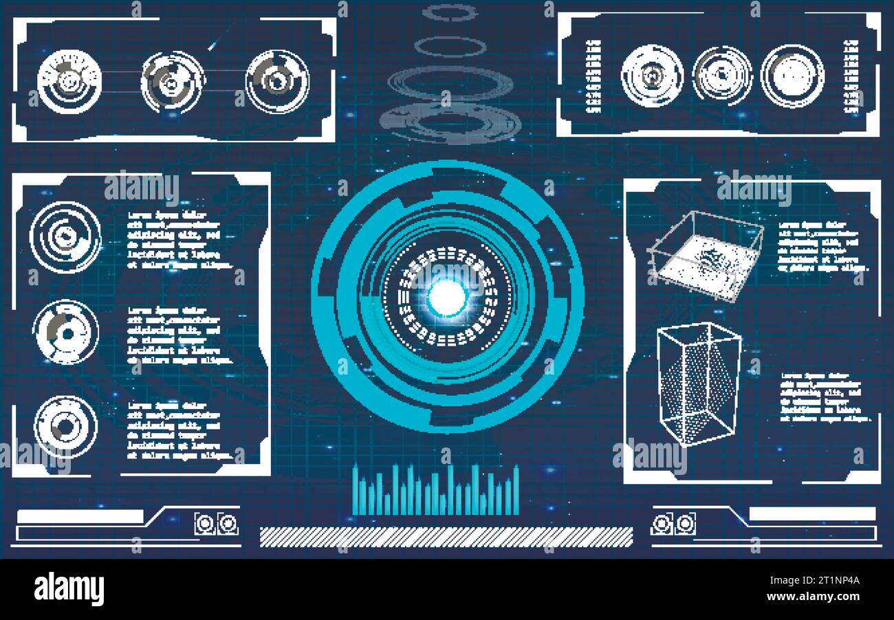 Radar Grid Visualization: High-tech elements in a modern radar display. Stock Vector