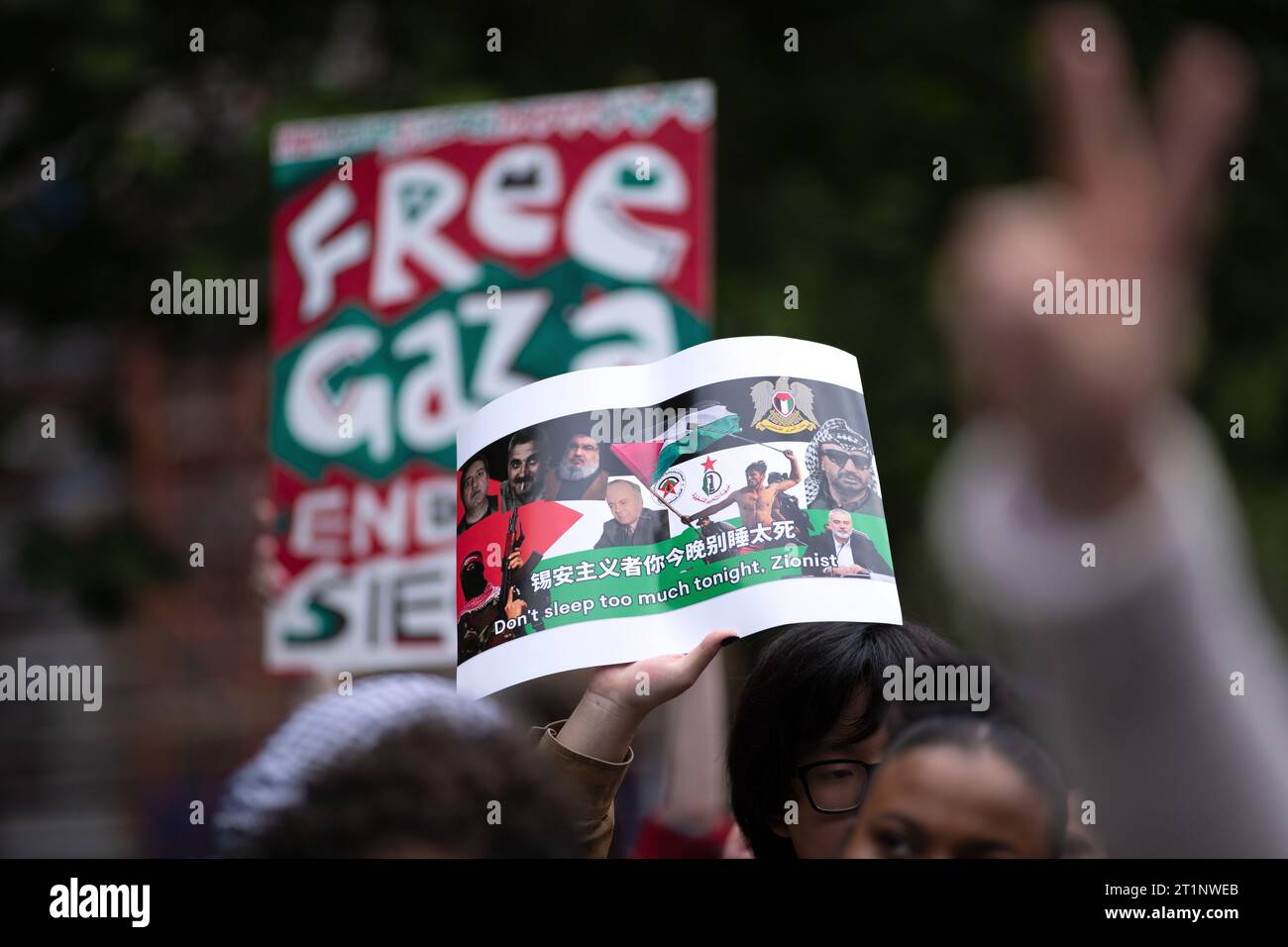 Proseminic Melbourne, Australia, 15 October, 2023. An Antisemitic banner is seen ...