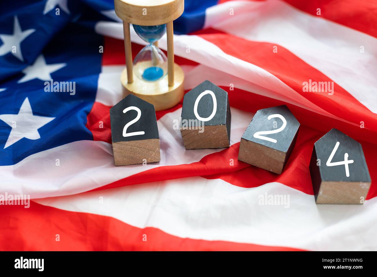 United States presidential election 2024. Wooden cubes with the letters