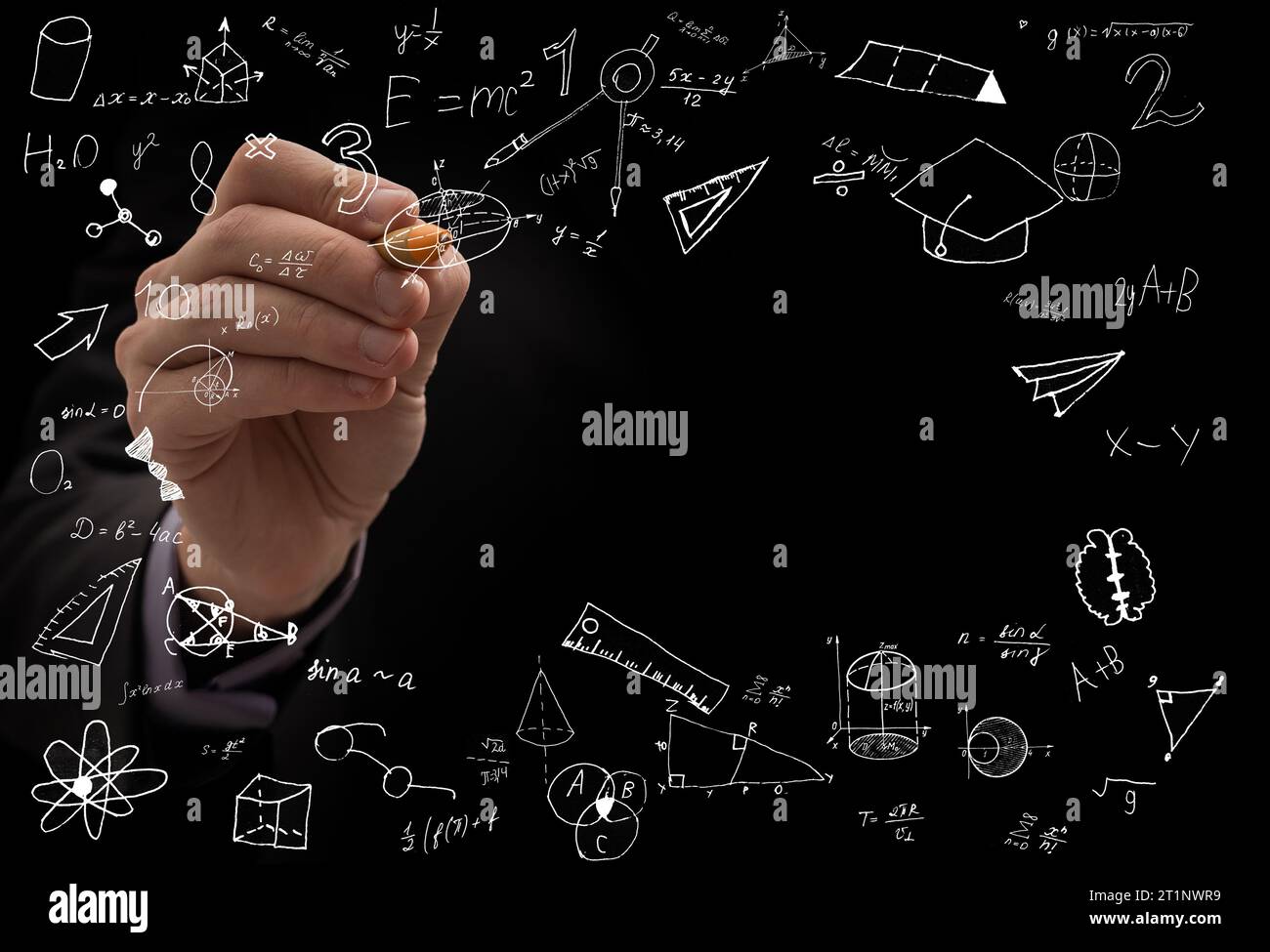 Man touching a creativity on a touch screen with his finger Stock Photo
