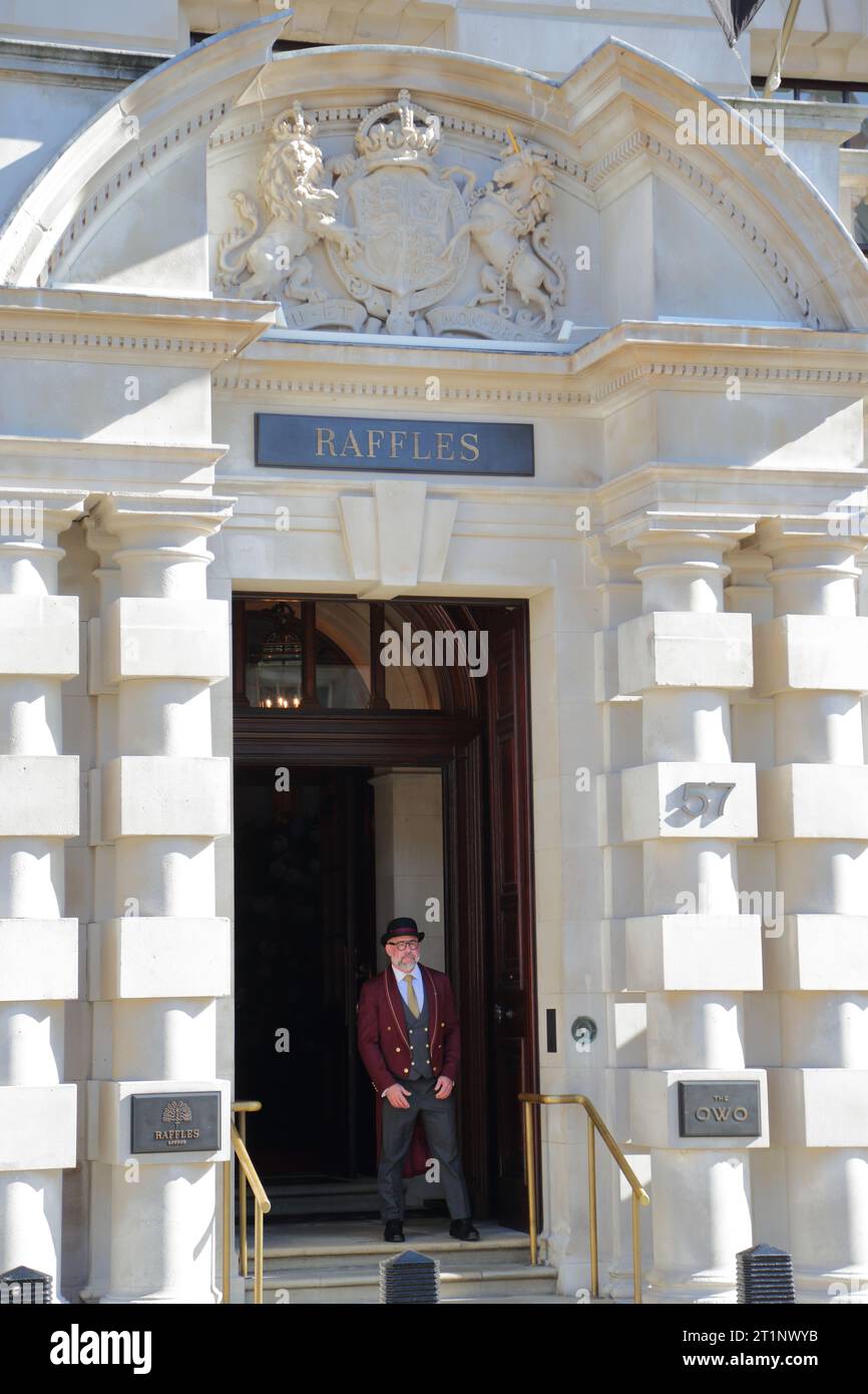 Entrance to the Raffles hotel at the OWO, Whitehall, London, UK Stock Photo