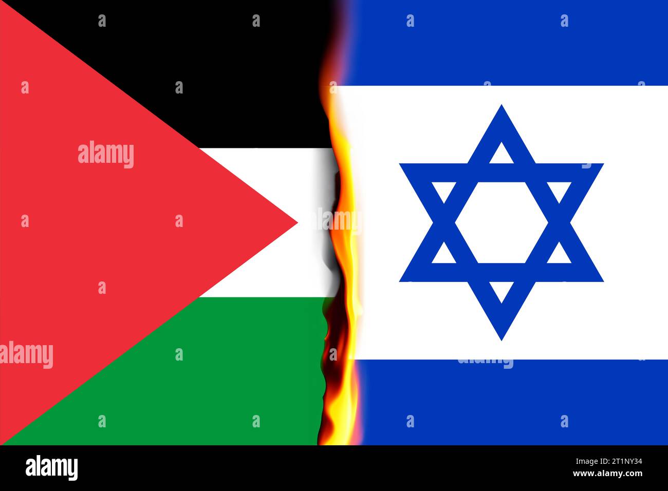War between Hanna and Israel Palestine flag concept. Gaza, Gaza Strip: 07 Oct 2023 Stock Photo