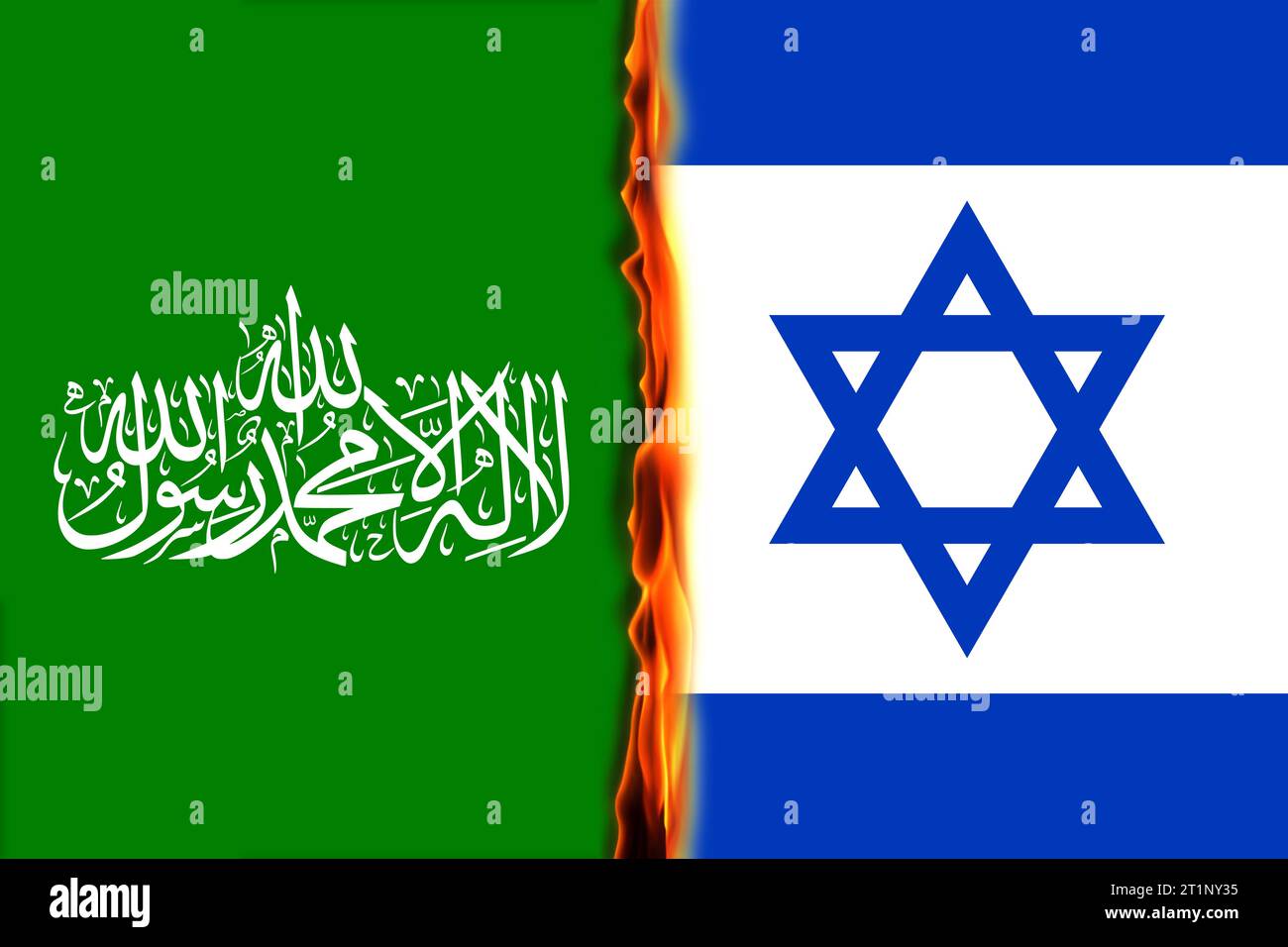 War between Hanna and Israel Palestine flag concept. Gaza, Gaza Strip: 07 Oct 2023 Stock Photo