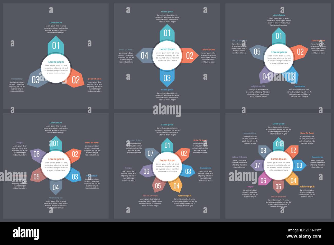 Circle infographic templates with 3, 4, 5, 6, 7 and 8 elements, steps ...