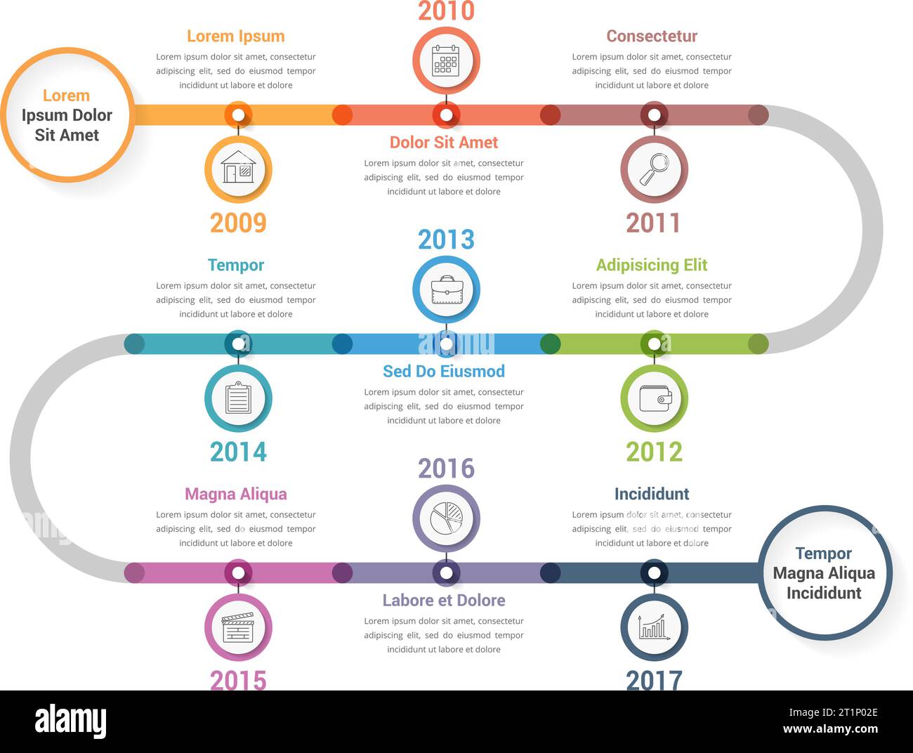 circular or pin timeline infographic template or... Timeline infographics template with colorful circles, workflow or ...
