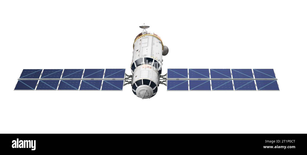 3d rendering satellite dish with solar panel isolated on white ...